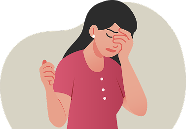 Woman holding their head, appearing worried